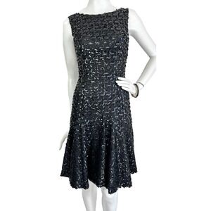 Vintage 60s Sequin and Lace Wiggle Dress Cha Cha Hem Mermaid Black Size X-Small